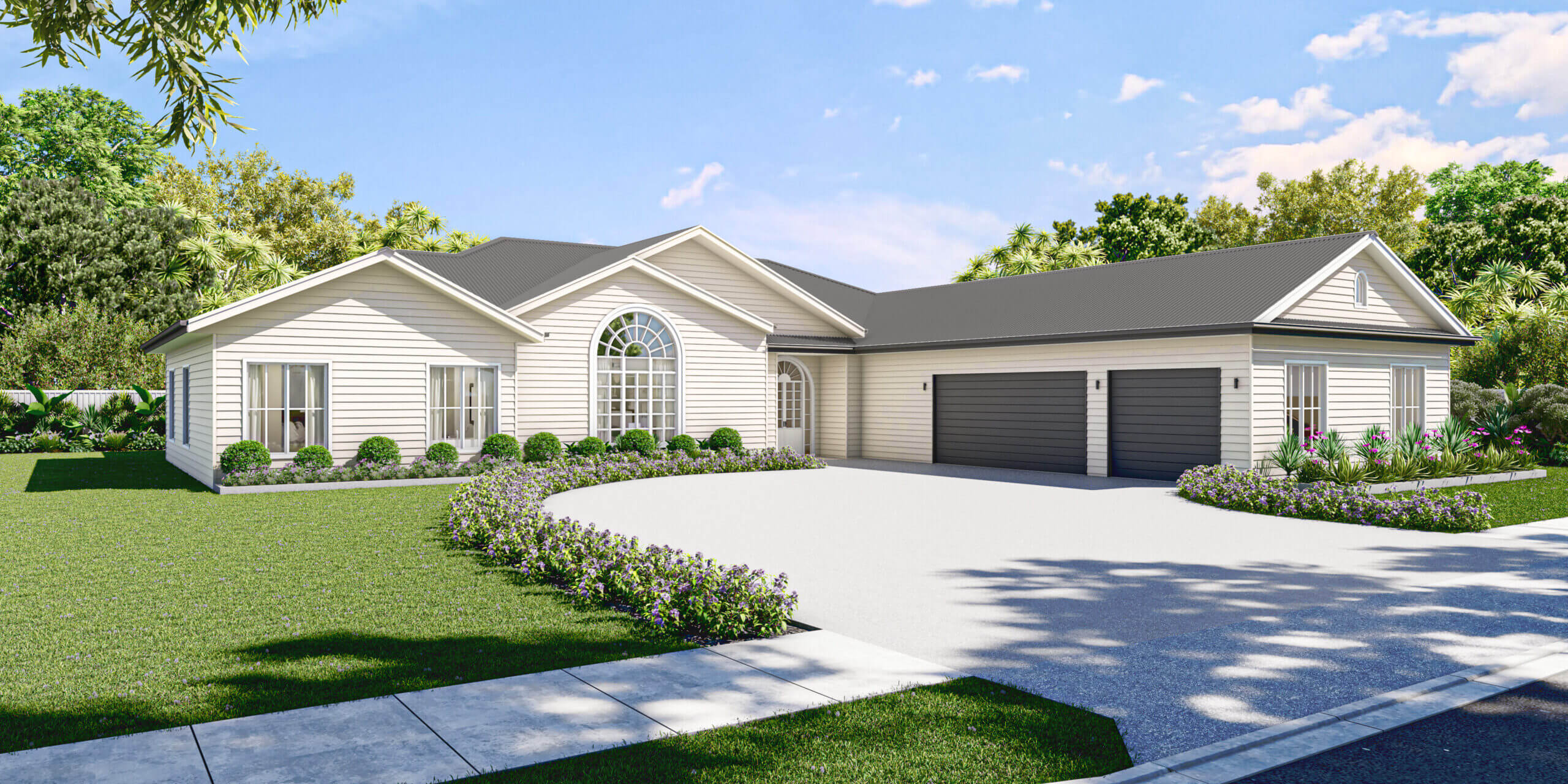 Leonard-homes, acreage-home-leonard-homes, Hamptons-house, White-house-arched-window